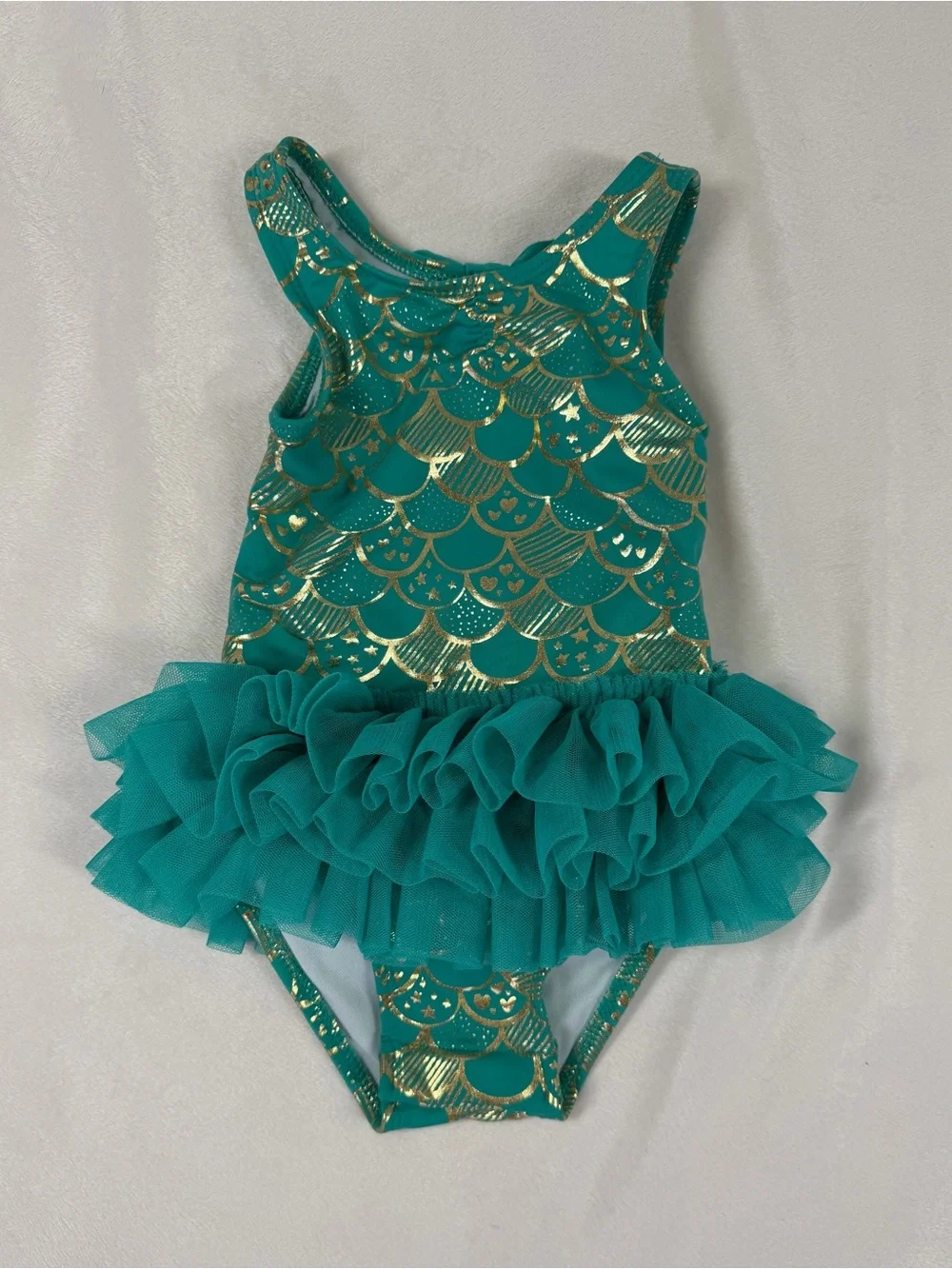 Cat & Jack Teal Mermaid Swimsuit with Gold Accent and Tutu
